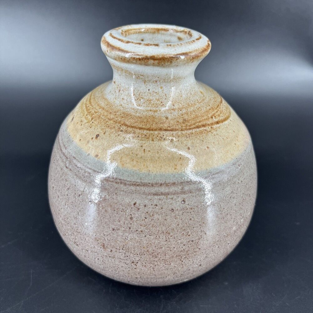 Mid Century Studio Art Drip Glaze Pottery Bud Vase 4 Inch Artist Signed